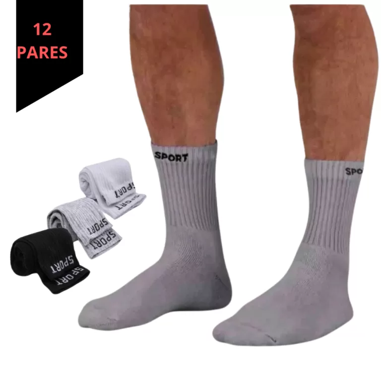 Meia Masculina Cano Alto Esportiva Kit com 12 Pare