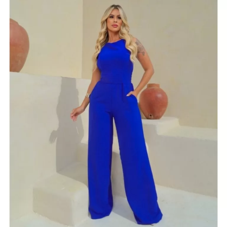 Macacão Feminino Longo Regata Pantalona Com Bolso