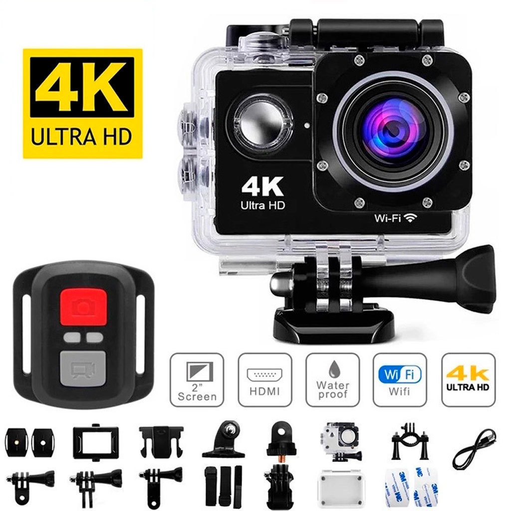 Câmera de ação 4K Ultra HD WiFi 30 metros à prova dágua com controle remoto