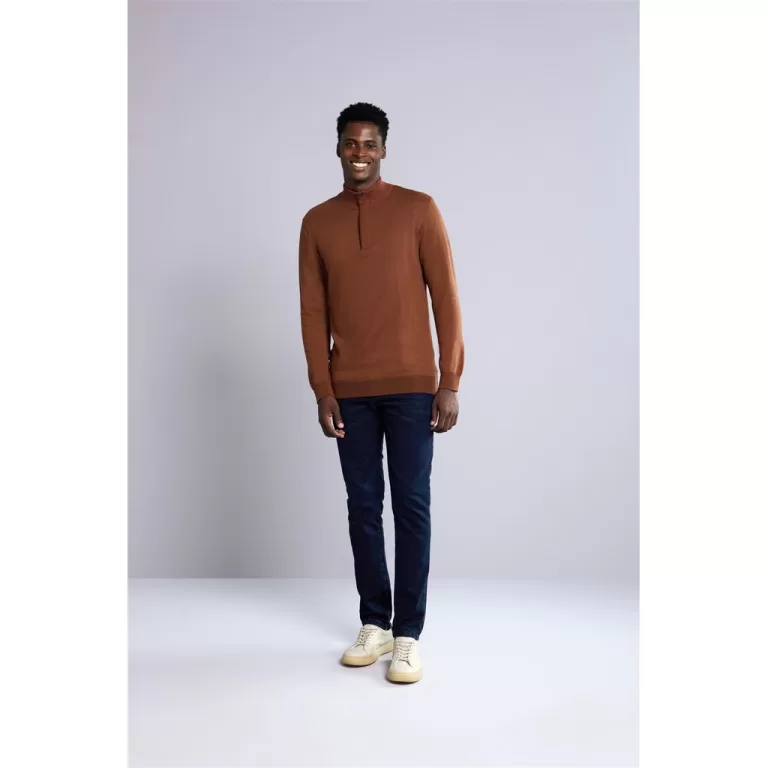 Tricot Gola Alta com Meio Zíper- Marrom Avermelha