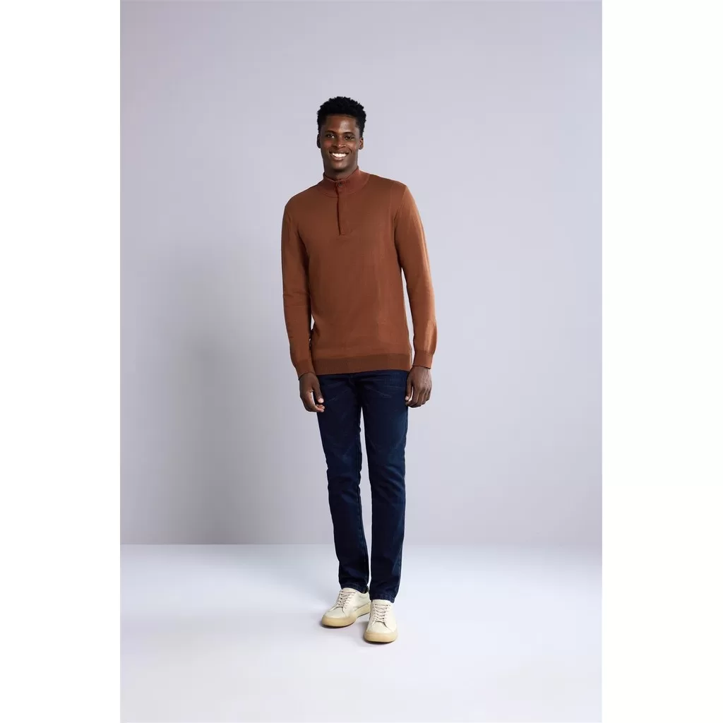 Tricot Gola Alta com Meio Zíper- Marrom Avermelhado