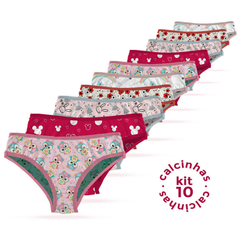 Kit 10 Calcinhas Feminina Infantil Tecido Microfib