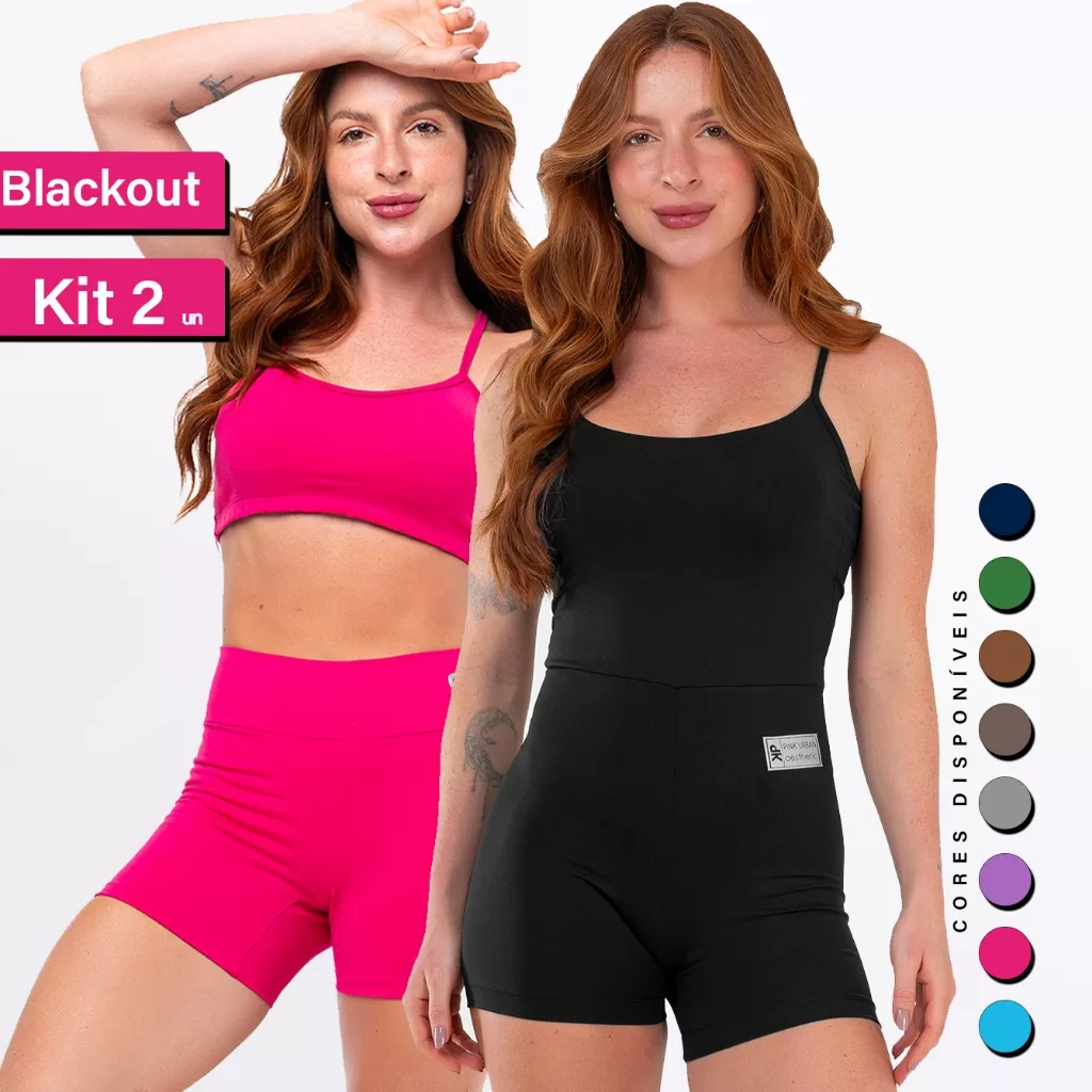 Kit Macaquinho Alcinha Costa Nua + Conjunto Fitness Top Alça Short Meia Coxa Zero Transparência