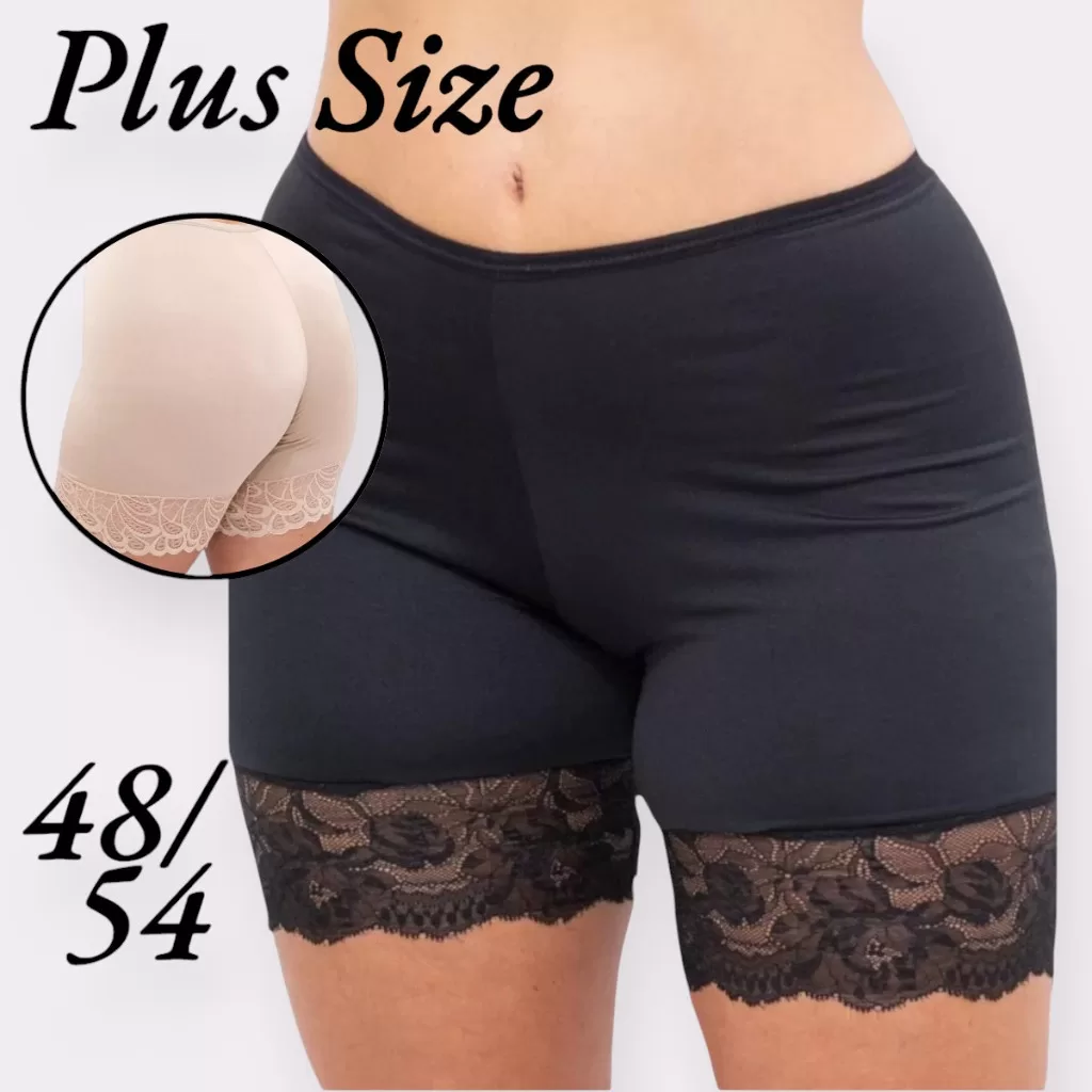 Kit 2 Short Anágua Plus Size 48-54 Básico Segunda Pele Bermuda Íntima Com Renda GNG Lingerie