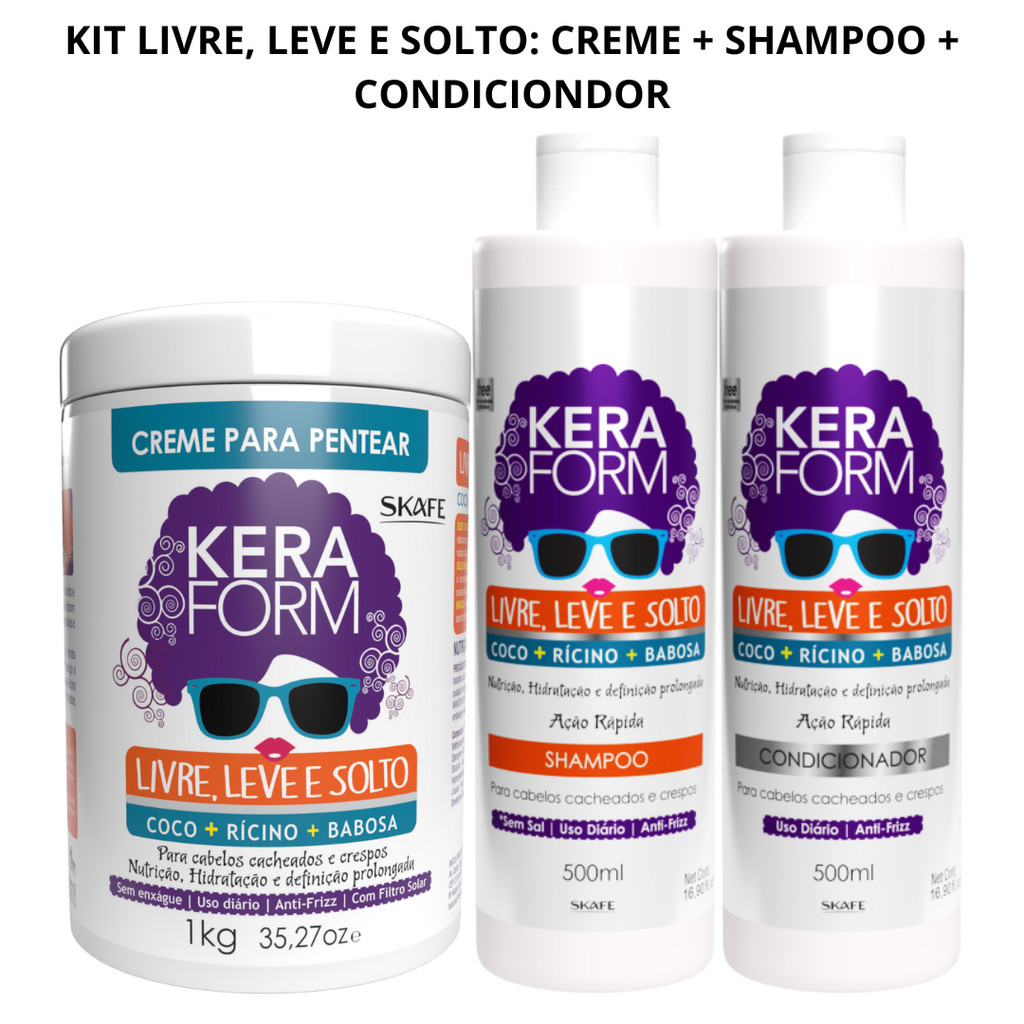 Kit Shampoo Condicionador Creme Para Pentear Keraform Cacheados Cabelos