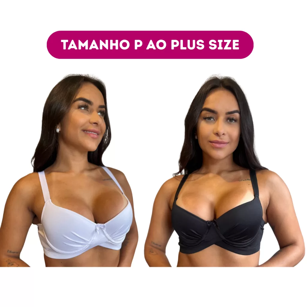 Kit 2 Sutiãs Plus Size Push Up de Bojo Confort Feminino Alta Sustentação Soutien Seios Grandes Refor