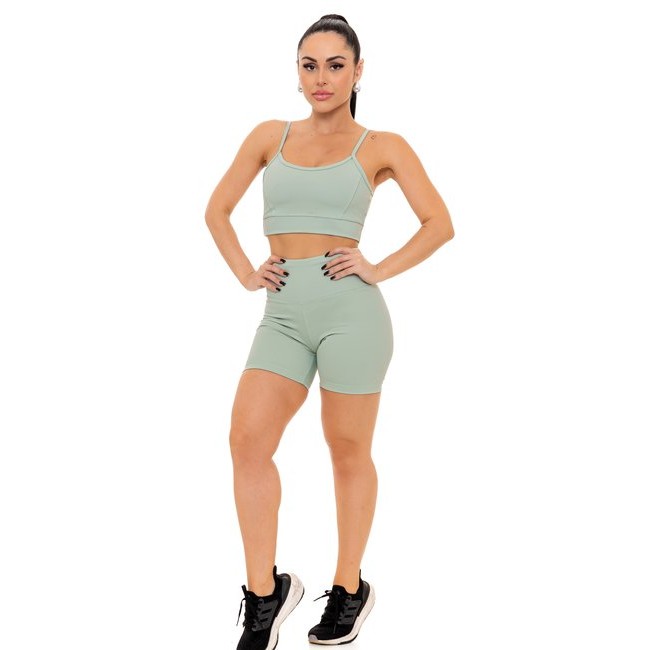 Conjunto Bermuda Básica Fitness em Poliamida Verd