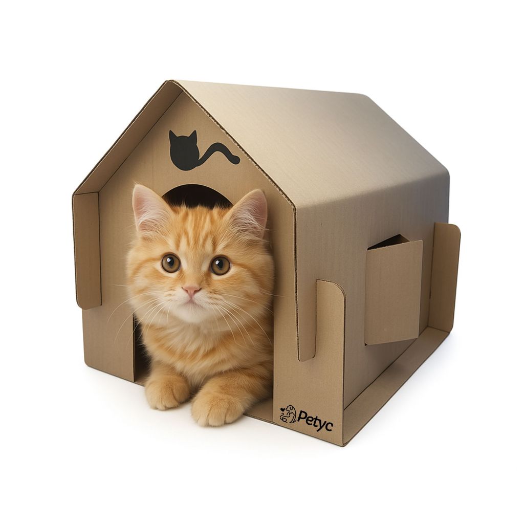 Casa Gatos Papelão Arranhador Pets Ecológica Desmontável Casinha Brinquedo Confortável Toca PETYC