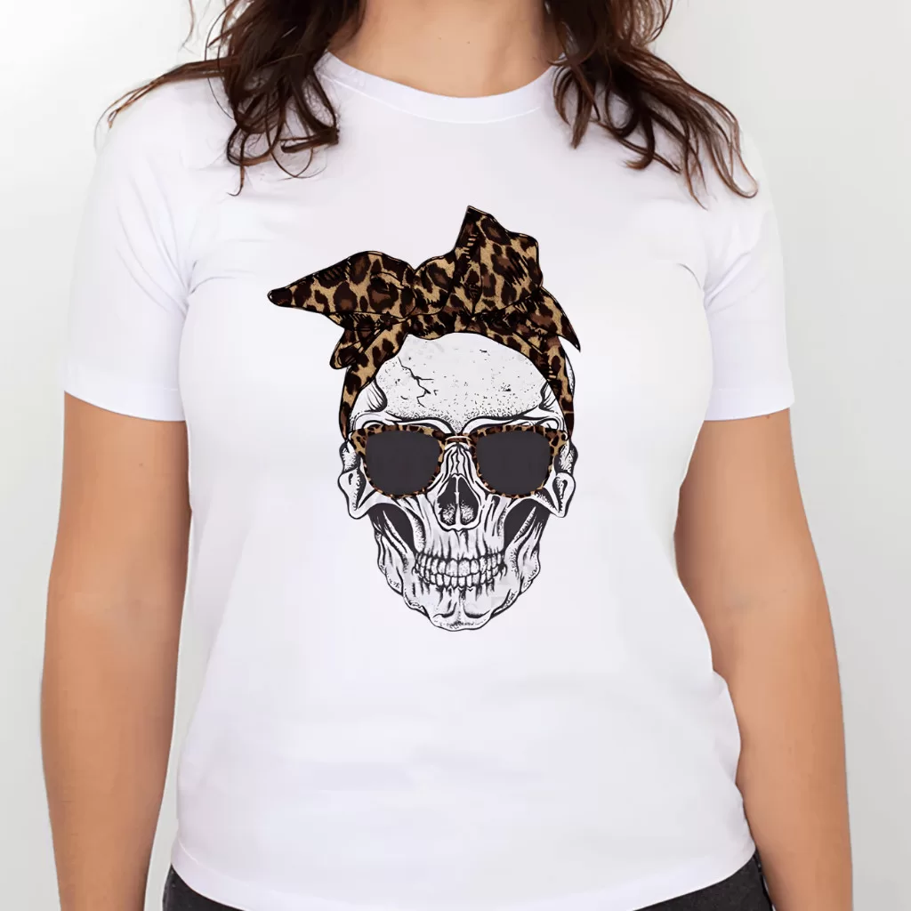 Camiseta caveira com laço Leopardo feminina