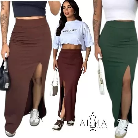 Saia Longa Feminina Suplex Premium com Fenda Later