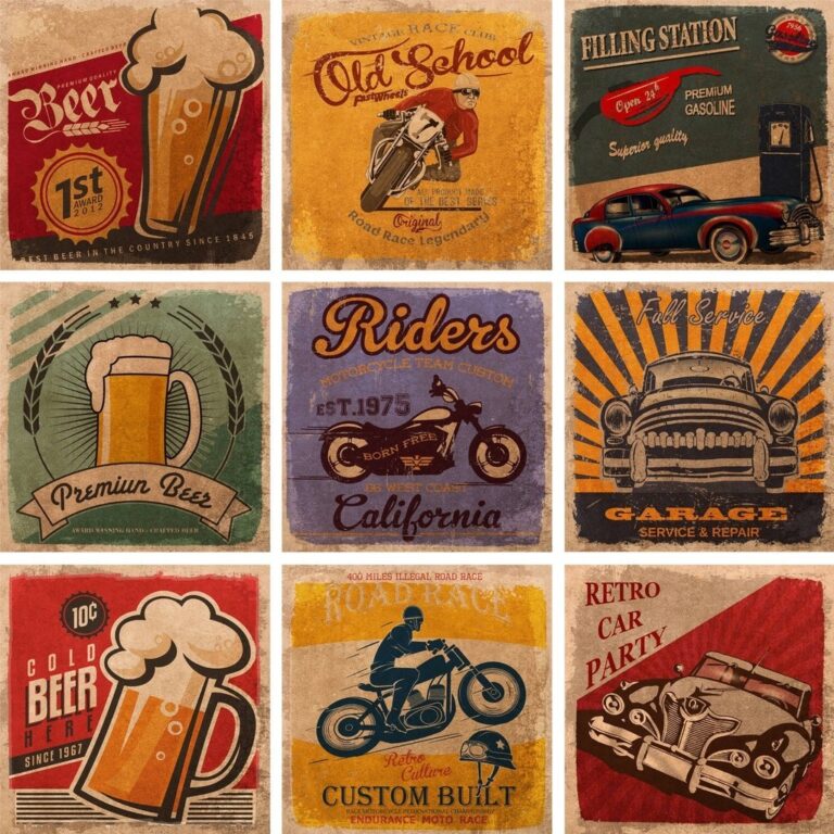 Azulejos Decorativo Vintage Pub Kit com 18 Peças 