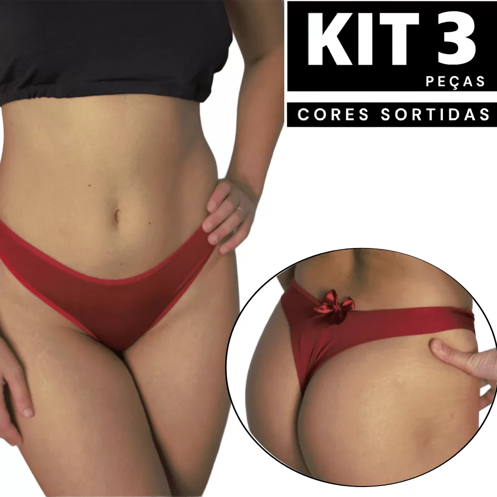 Kit 1 à 3 Calcinha Fio Dental Fio Duplo Confortável Lingerie Moda Intima Revenda Barata Sensual Sexy