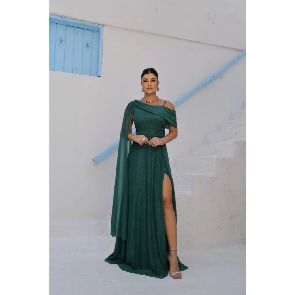 Vestido Longo de Festa Capa Ciganinha Elegante Brilhoso Casamento Formatura