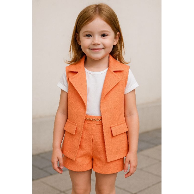 CONJUNTO INFANTIL MENINA COLETE E SHORT ALFAIATARIA 2-12 Anos infantil e juvenil