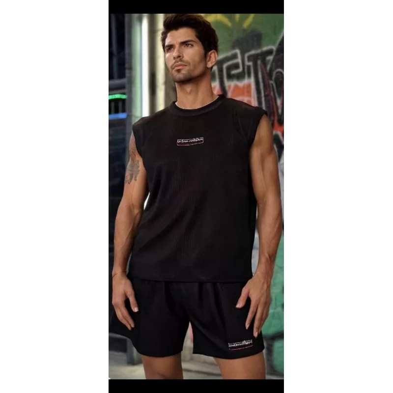 Regata Machão, Shorts Mauricinho Conjunto Masculino Canelado