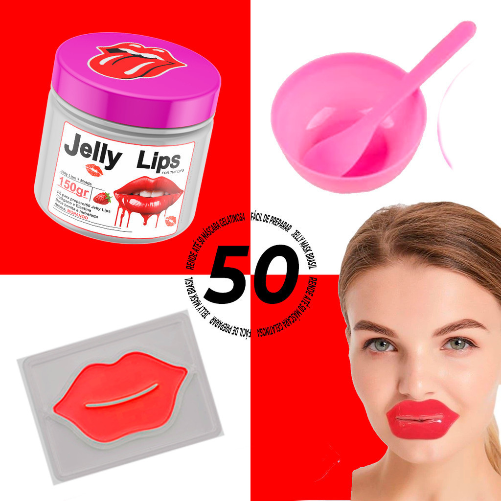 Máscara Labial em pó para preparo de 50 jelly lips em 8 minutinhos