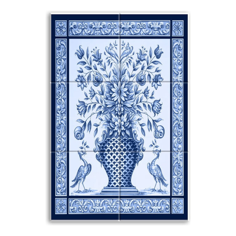 Quadro Painel Azulejo Português Vaso Com Flores