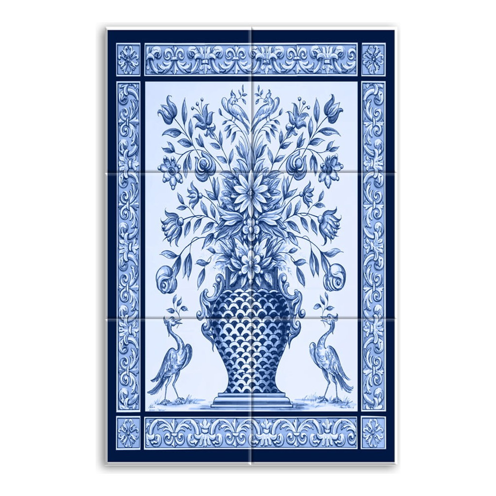 Quadro Painel Azulejo Português Vaso Com Flores