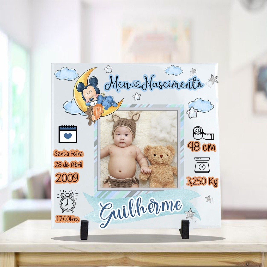Azulejo Decorativo Meu Nascimento Bebê menino Mickey Donald