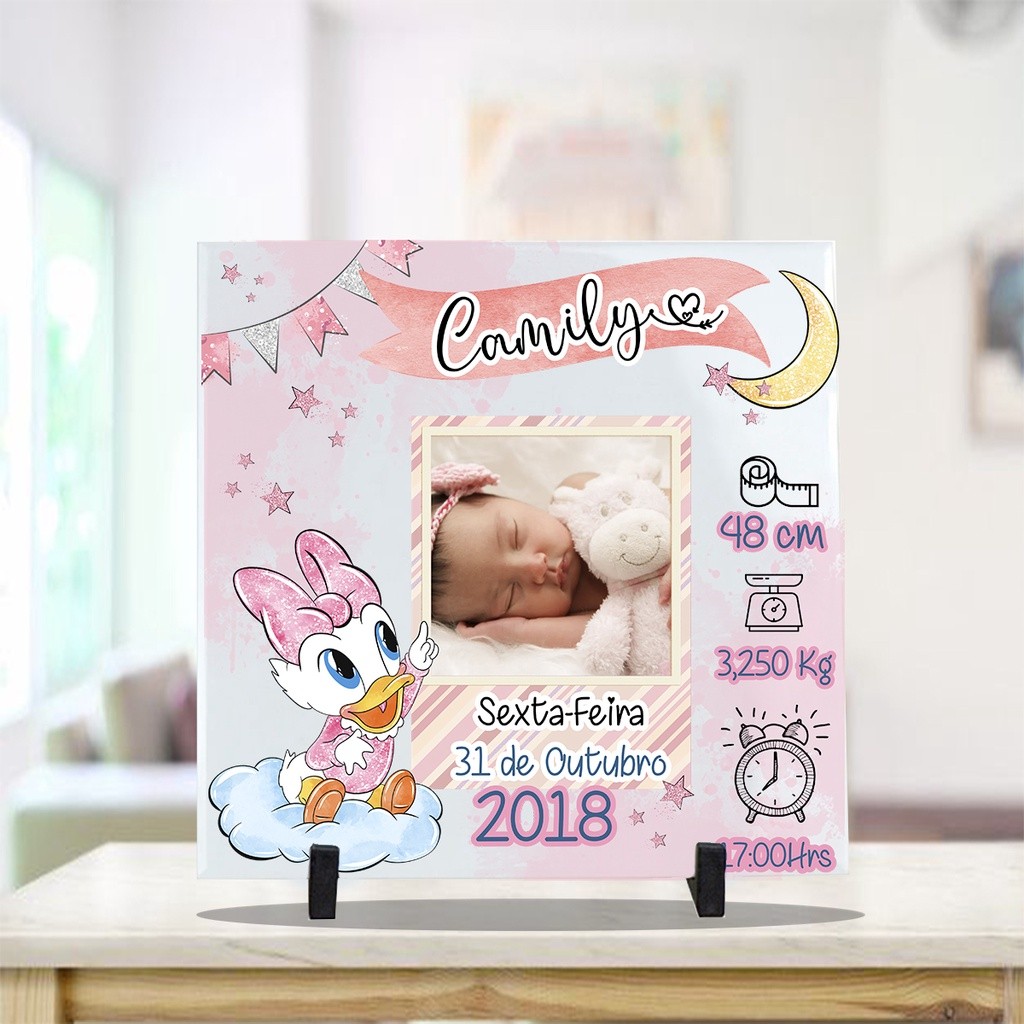 Azulejo Decorativo Meu Nascimento Bebê Menina Minnie Margarida