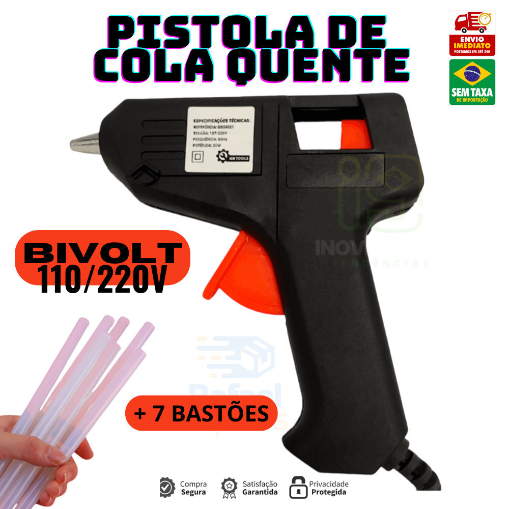 Pistola De Cola Quente Bivolt 15w + 7 Bastões De Cola Revolver (110v e 220v) Profissional