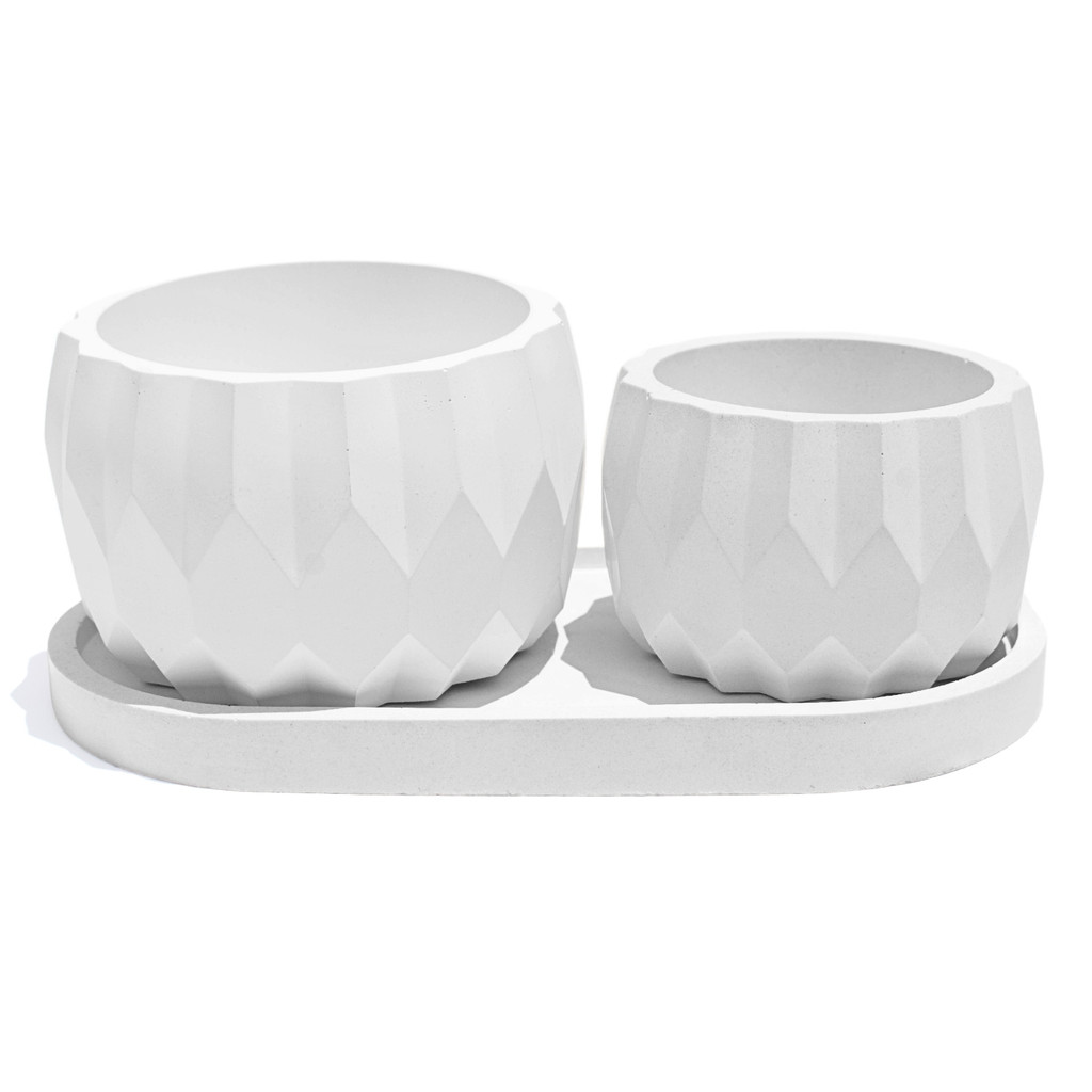 Vaso Decorativo kit 3pçs Vaso Losangos P e M e Bandeja Oval Clássica