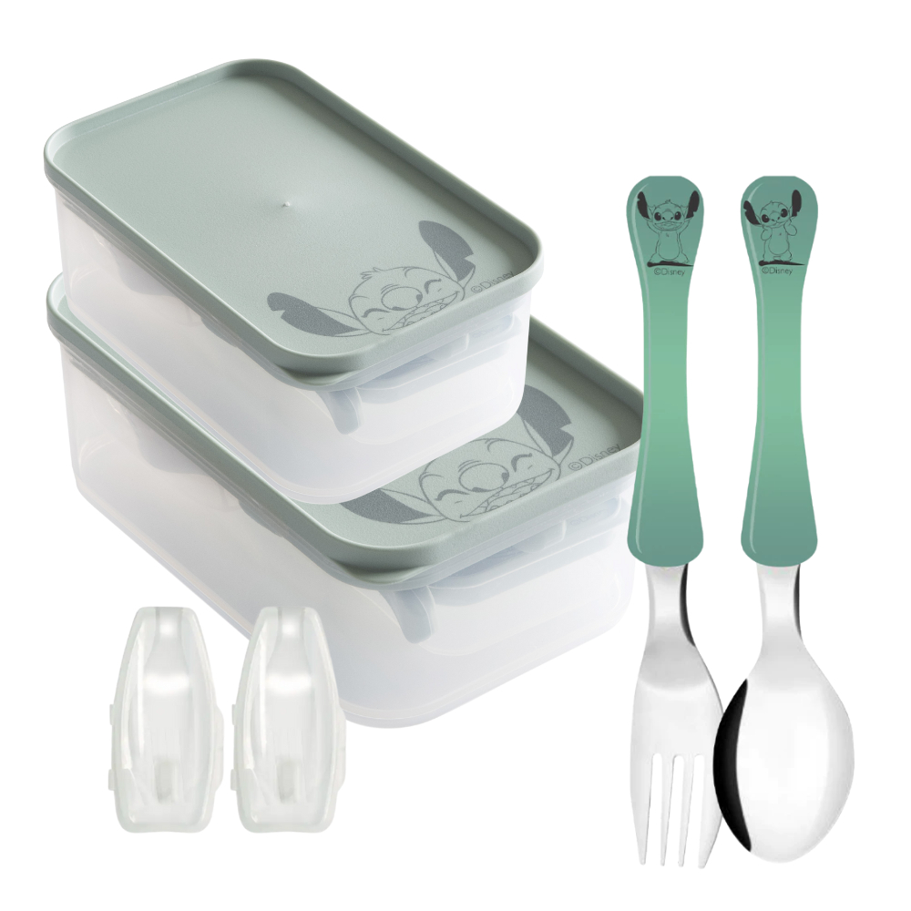 Kit Marmita Infantil Talheres e Potes Stitch Disney – 6 Pçs
