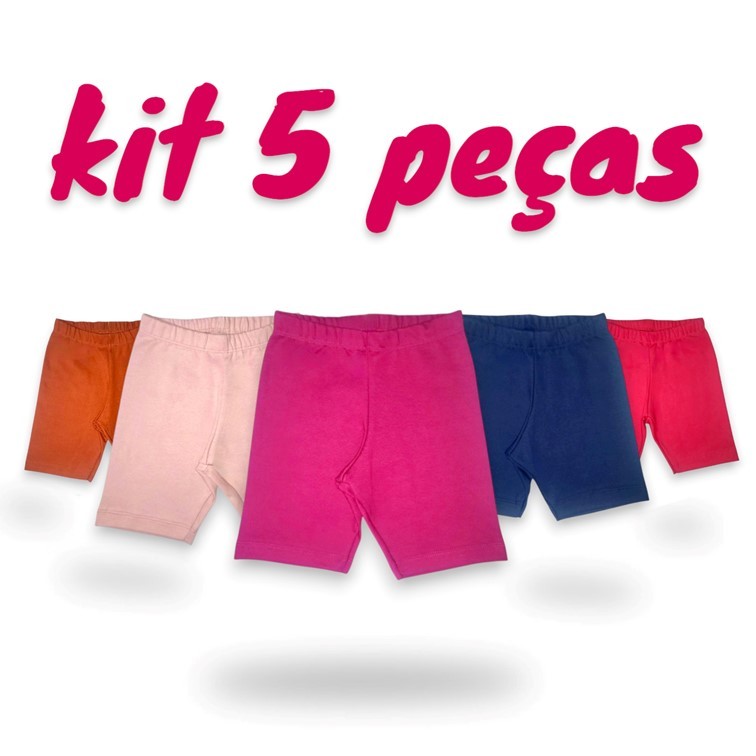 Kit 5 Bermudas Ciclista Verão Infantil Menina 2 a