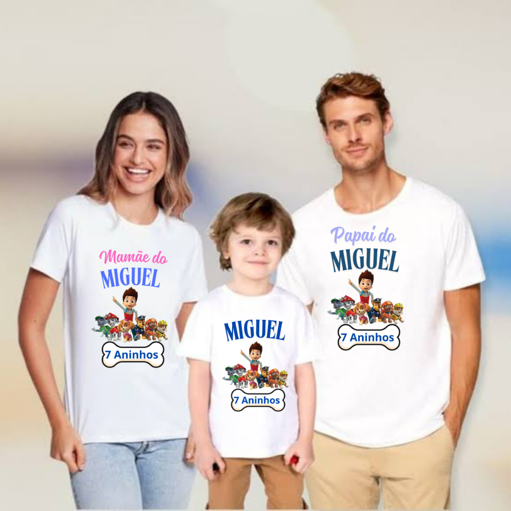 Kit de camiseta personalizada pra aniversário, criança e adulto unisex leia a descrição por favor