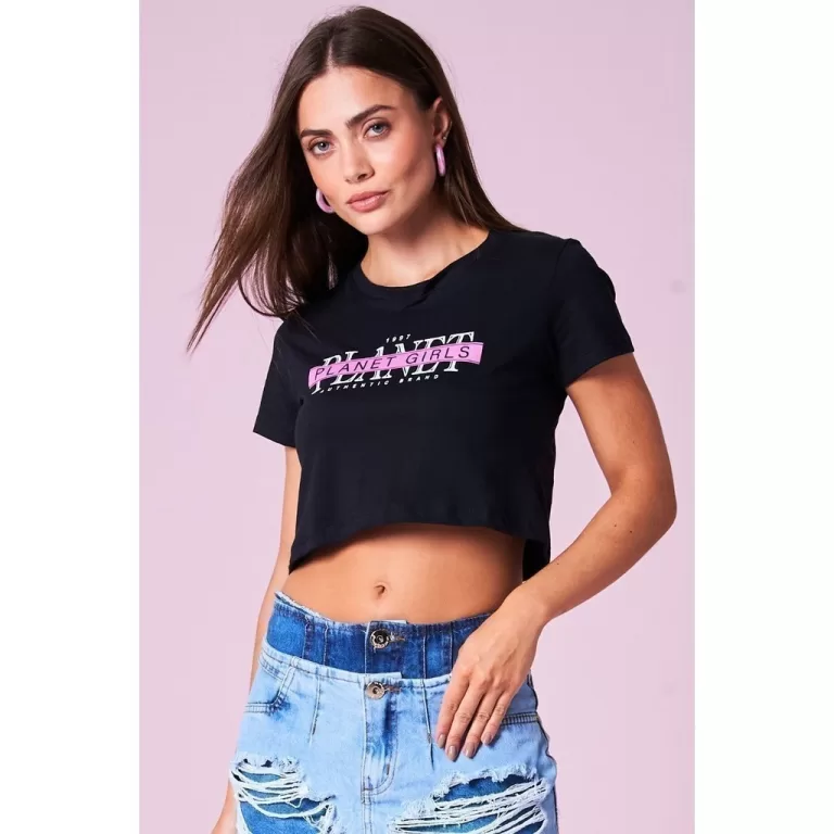 Cropped Feminino Logo Neon Planet Girls Preto