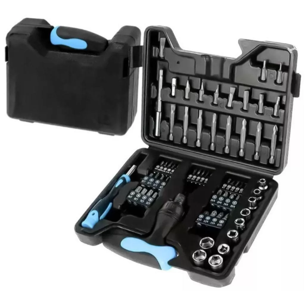 Caixa de Ferramentas C/ 63 Peças Chave de Fenda Soquete Completo Philips Profissional Aço Catraca Ma