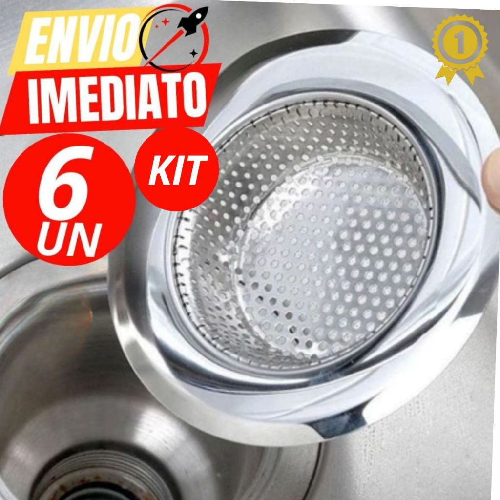 Kit C/6 ou 03  Ralinho Ralo para Pia 100% Inox Duradouro Higiênico 9Cm Casa Cozinha Premium Qualidad