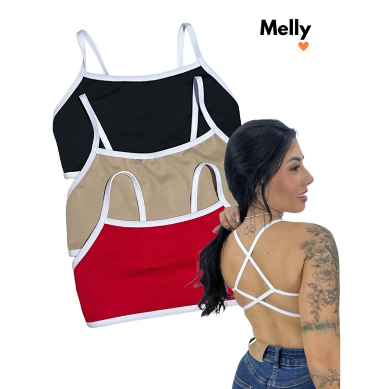 Kit 3 top transpassado BICOLOR costa nua cropped f