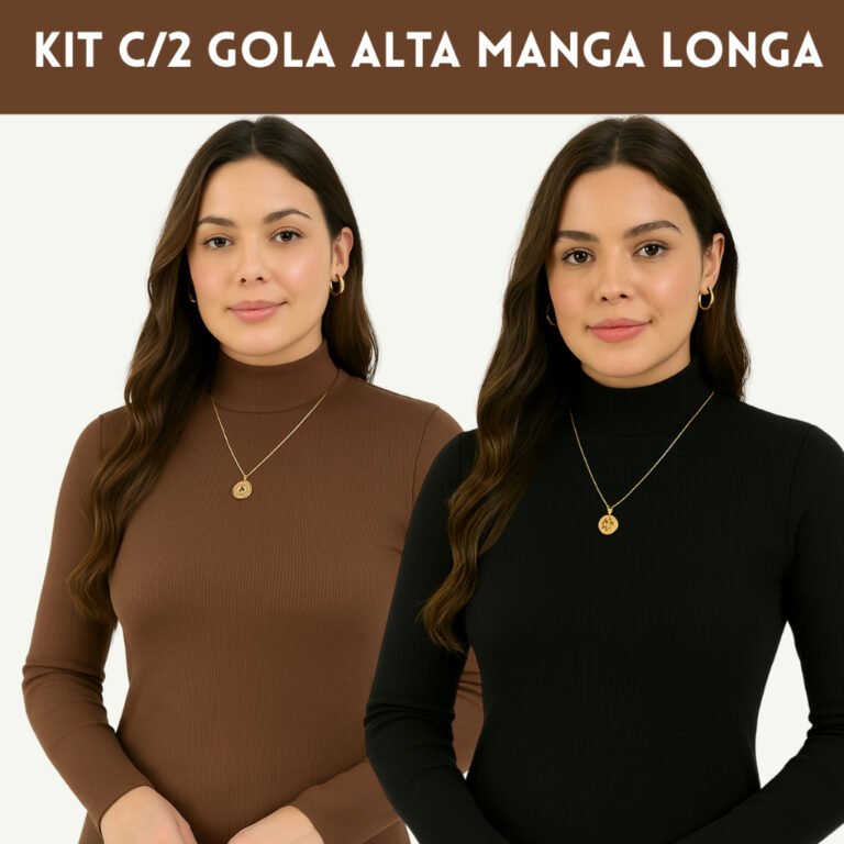 Kit 2 Gola Alta Manga Longa Tendência Moda Femini