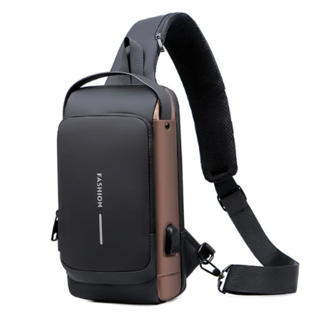 Mochila de Ombro Transversal Compacta Unilateral USB Trava de Código Resistente água