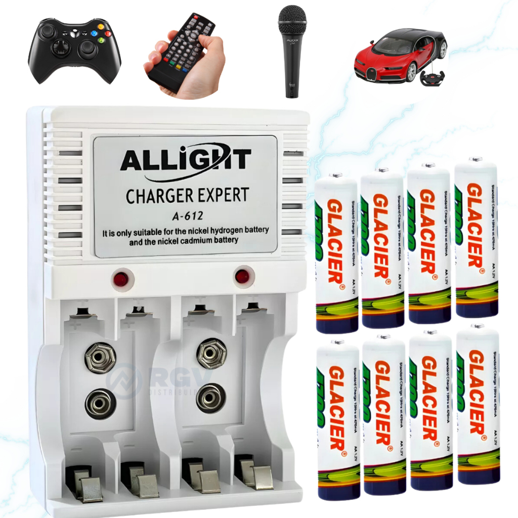 Kit Pilhas Recarregáveis Carregador de Pilhas AA AAA Bateria 9V Bivolt 110/220V