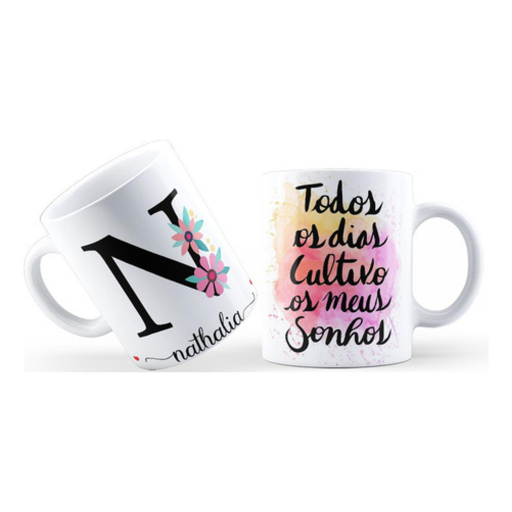 Caneca Alfabeto Floral Letra N