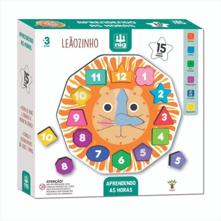 Brinquedo Educativo Relógio Didático Leãozinho 