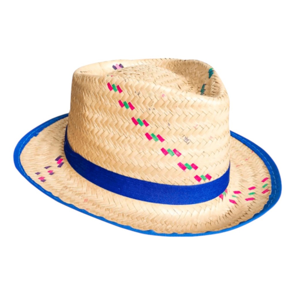 Chapéu Palha Malandrinho Caipira Infantil Festa Junina Azul