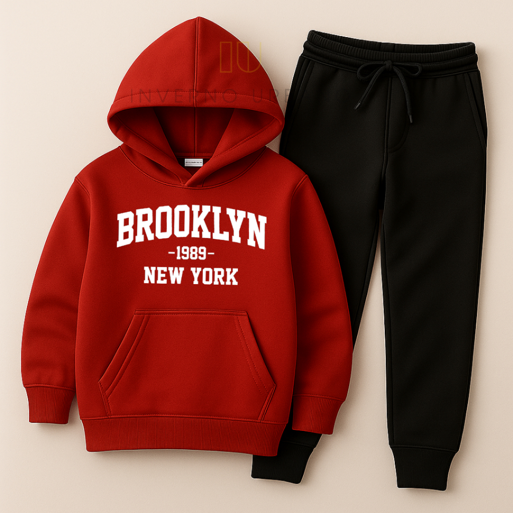 Conjunto Moletom Infantil Estampado Brooklyn Blusa de Frio Canguru e Calça Flaneladas