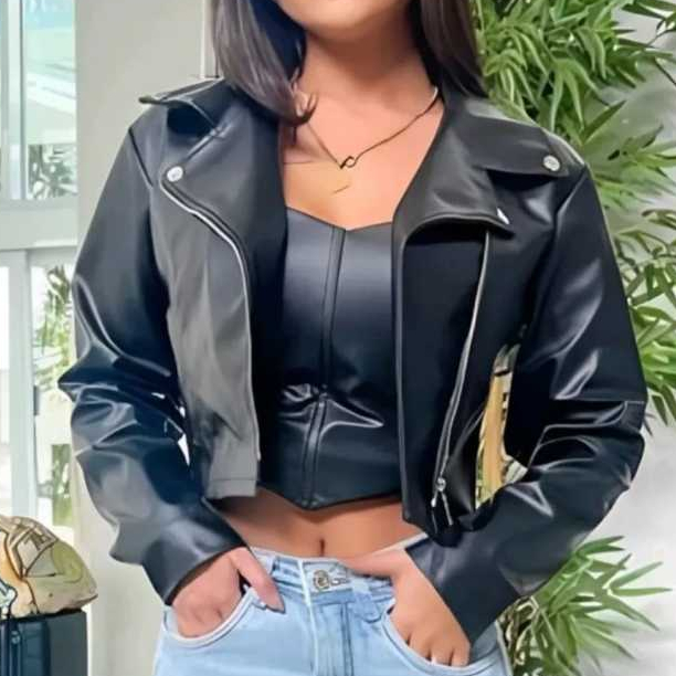 jaqueta de couro feminina jaqueta preta com ziper 