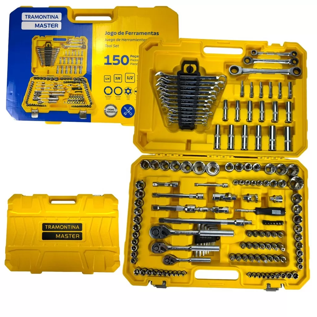 Jogo de Ferramentas 150 Peças Tramontina com Soquetes e Chaves  Maleta Completa Profissional