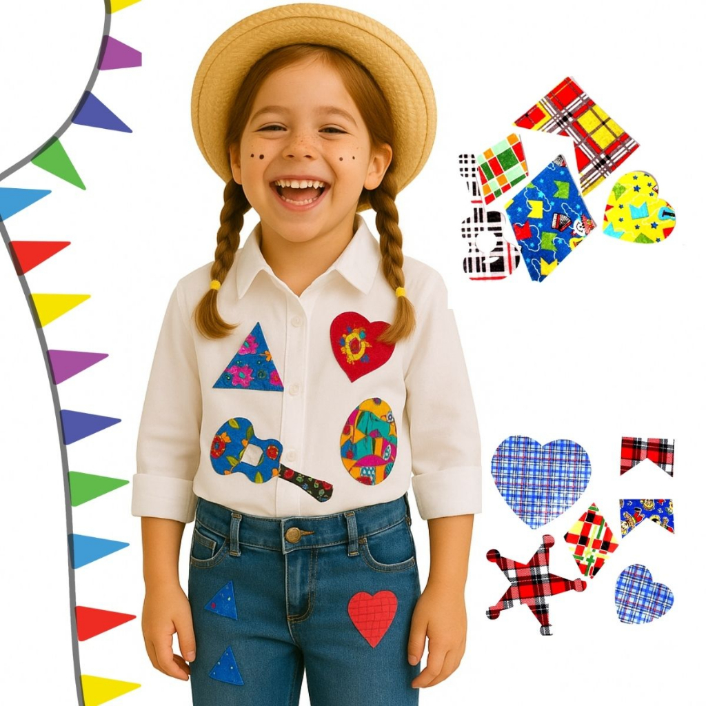 Kit Festa Junina 15 Remendo Adesivo Retalho Tecido Para Roupa Criança Adulto Festa Caipira