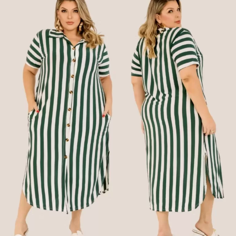 Chemise Listrado Feminino Elegante Tamanho Plus Bo