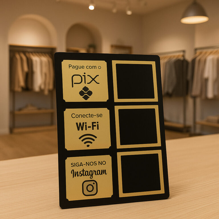 Placa Pix Display De Mesa com Wi-Fi E Instagram QR