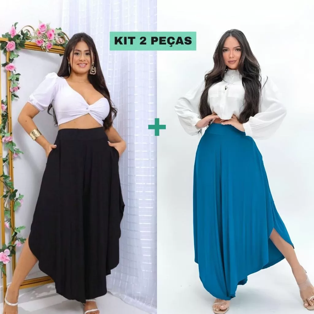 Kit 2 Calça Pantacur Feminina Plus Size e Midi Size Cintura Alta Calça Saia Godê