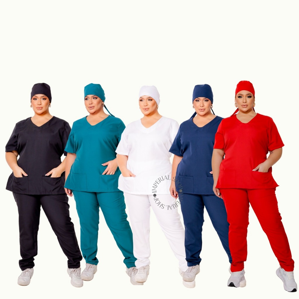 Kit 5 Scrub Pijama Hospitalar Cirúrgico Plus Size Uniforme Clinica-Tokio