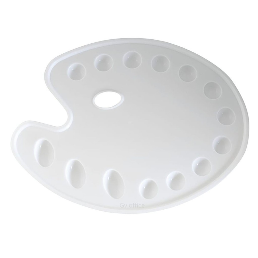 Gode Paleta p/ Pintura em Formato Anatômico Oval Branco 14 Cavidades 27×36 cm