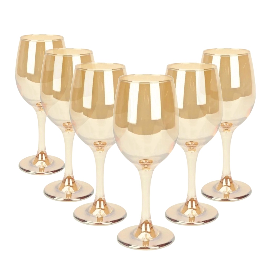 Jogo 6 Taças de Vidro Dourado Espelhado Para Bebidas 330ml