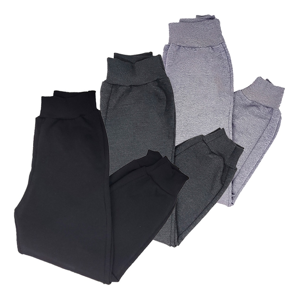 KIT 3 Calças de Moletom Infantil Algodão Felpado Escola Pijama Casual